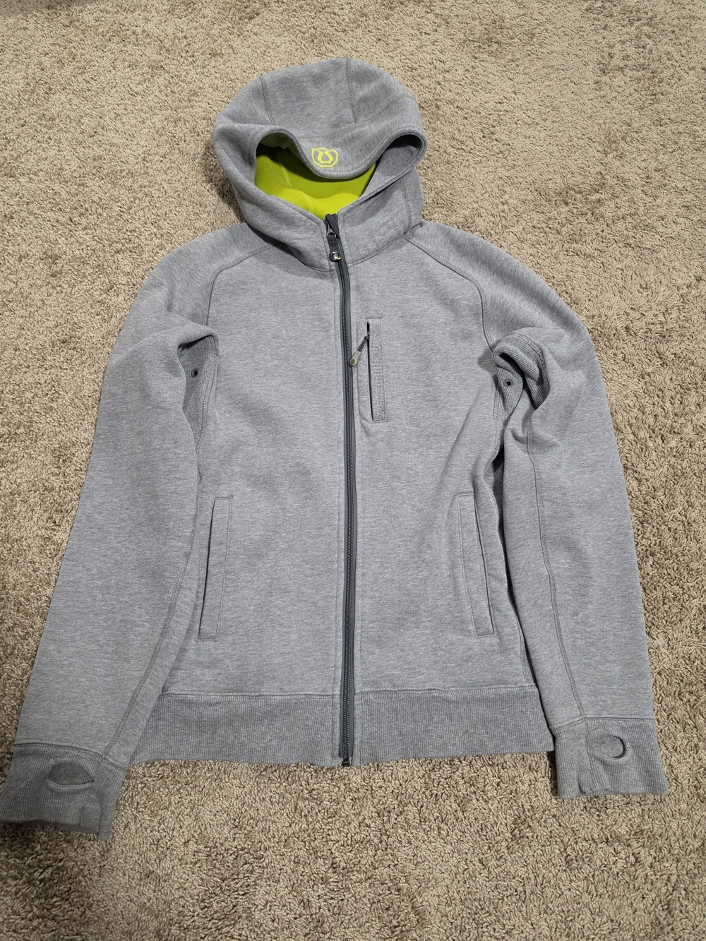 Women's Lululemon Full-Zip Scuba Hoodie (Heather Grey / Neon Green, Size 10/12 L
